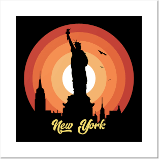 New York, Statue of liberty sunset silhouette. Lady Liberty. Posters and Art